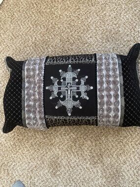 Decorative Black and Silver Needlepoint Accent Pillow cover without pillow form